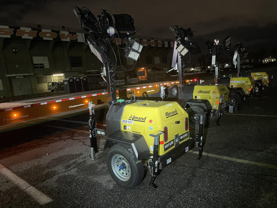 2022 Allmand NLV3GR (4) LED Light Fixture 350W, 23' Vertical Mast, 3kW Prime, Towable, ES Decals, T3