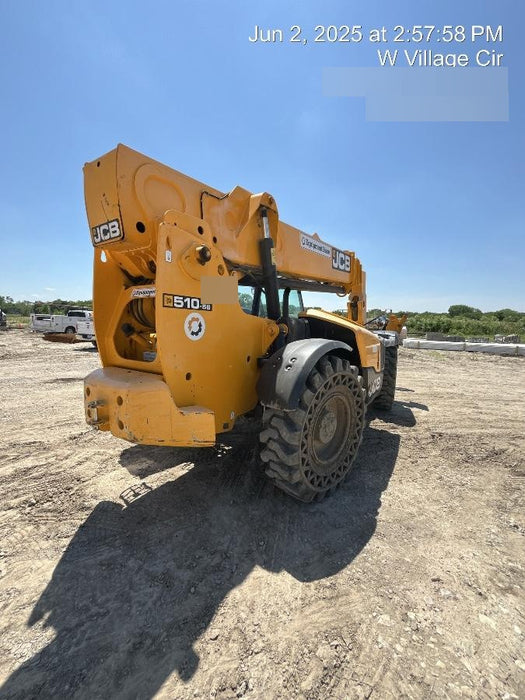 2020 JCB 510-56 Cab/Heat/Air, 74 HP, Solid Tires, STD Worklight, Beacon, Aux Hydraulics, Lifting Eye, Back up Alarm w/66" Carriage/60" Forks