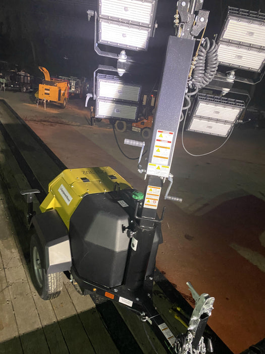 2022 Allmand NLV3GR (4) LED Light Fixture 350W, 23' Vertical Mast, 3kW Prime, Towable, Deep Sea L401, Leveling Jacks, Yanmar T4F 5.8hp