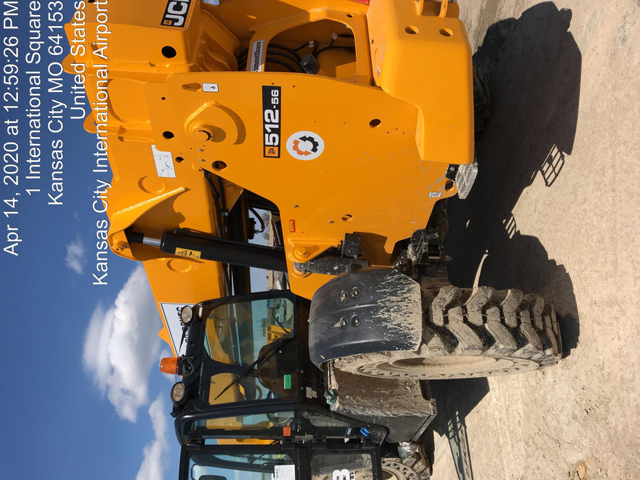 2019 JCB 512-56 Cab/Heat/Air, 109 HP, Solid Tires, STD Worklight, Beacon, Aux Hydraulics, Lifting Eye, Back up Alarm w/66" Carriage/60" Forks