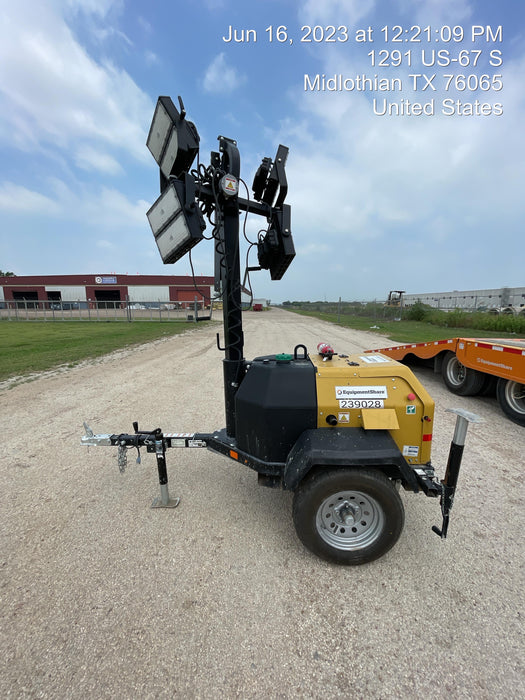 2022 Allmand NLV3GR (4) LED Light Fixture 350W, 23' Vertical Mast, 3kW Prime, Towable, Deep Sea L401, Leveling Jacks, Yanmar T4F 5.8hp