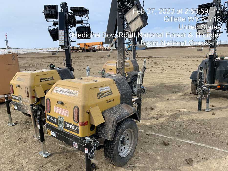 2022 Allmand NLV3GR (4) LED Light Fixture 350W, 23' Vertical Mast, 3kW Prime, Towable, ES Decals, T3