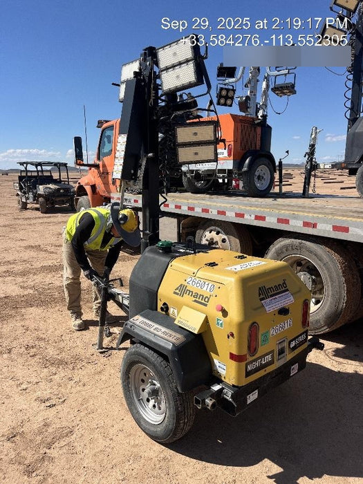 2022 Allmand NLV3GR (4) LED Light Fixture 350W, 23' Vertical Mast, 3kW Prime, Towable, ES Decals, T3