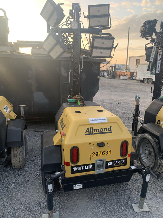 2022 Allmand NLV3GR (4) LED Light Fixture 350W, 23' Vertical Mast, 3kW Prime, Towable, Deep Sea L401, Leveling Jacks, Yanmar T4F 5.8hp