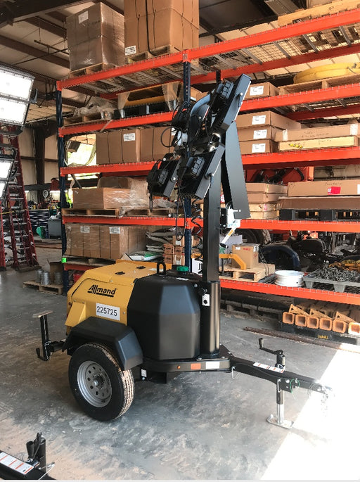 2022 Allmand NLV3GR (4) LED Light Fixture 350W, 23' Vertical Mast, 3kW Prime, Towable, Deep Sea L401, Leveling Jacks, Yanmar T4F 5.8hp