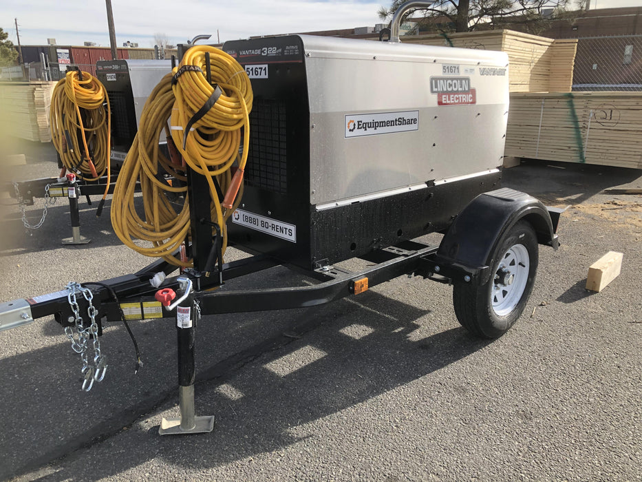 2019 Lincoln Electric Vantage 322 Welder Ready-Pak 3, Two wheel trailer, Fender and Light kit, Cable Rack