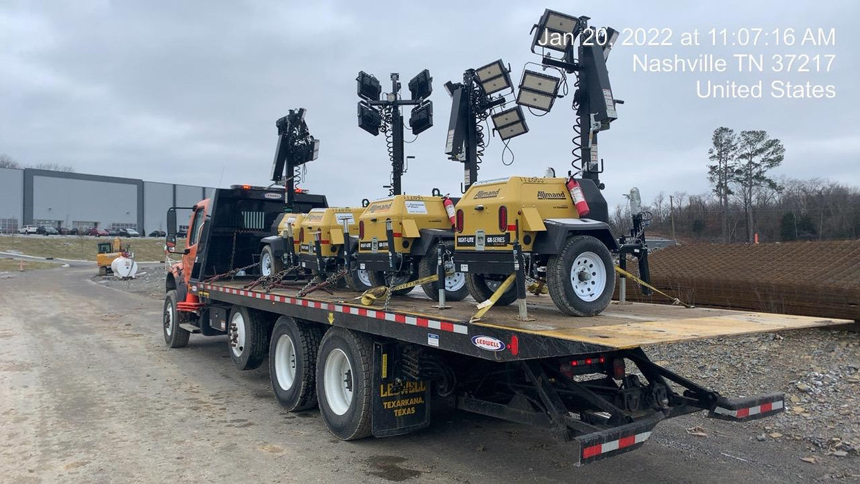 2021 Allmand NLV3GR (4) LED Light Fixture 350W, 23' Vertical Mast, 3kW Prime, Towable, Deep Sea L401, Leveling Jacks, Yanmar T4F 5.8hp