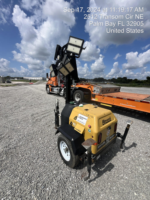 2021 Allmand NLV3GR (4) LED Light Fixture 350W, 23' Vertical Mast, 3kW Prime, Towable, Deep Sea L401, Leveling Jacks, Yanmar T4F 5.8hp