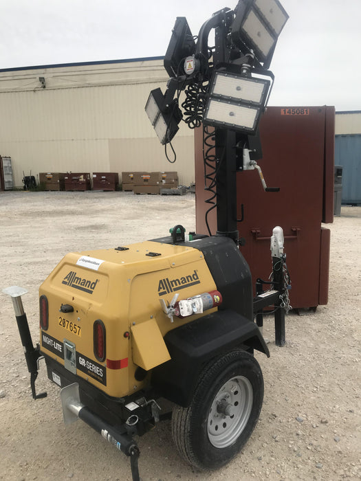 2022 Allmand NLV3GR (4) LED Light Fixture 350W, 23' Vertical Mast, 3kW Prime, Towable, Deep Sea L401, Leveling Jacks, Yanmar T4F 5.8hp