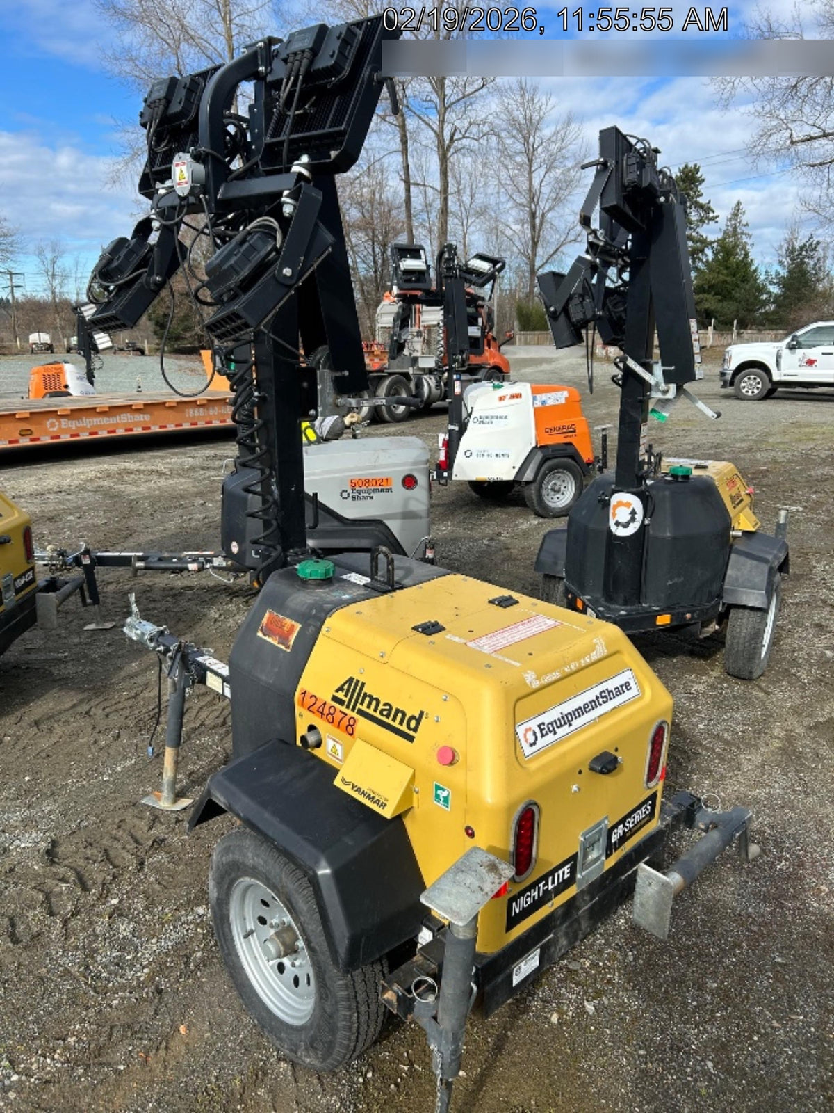 2020 Allmand NLV3GR (4) LED Light Fixture 350W, 23' Vertical Mast, 3kW Prime, Towable, Deep Sea L401, Leveling Jacks, Yanmar T4F 5.8hp