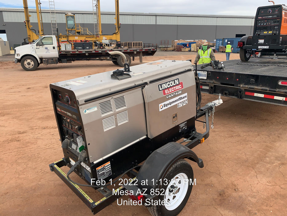 2020 Lincoln Electric Vantage 322 Welder Ready-Pak 3, Two wheel trailer, Fender and Light kit, Cable Rack