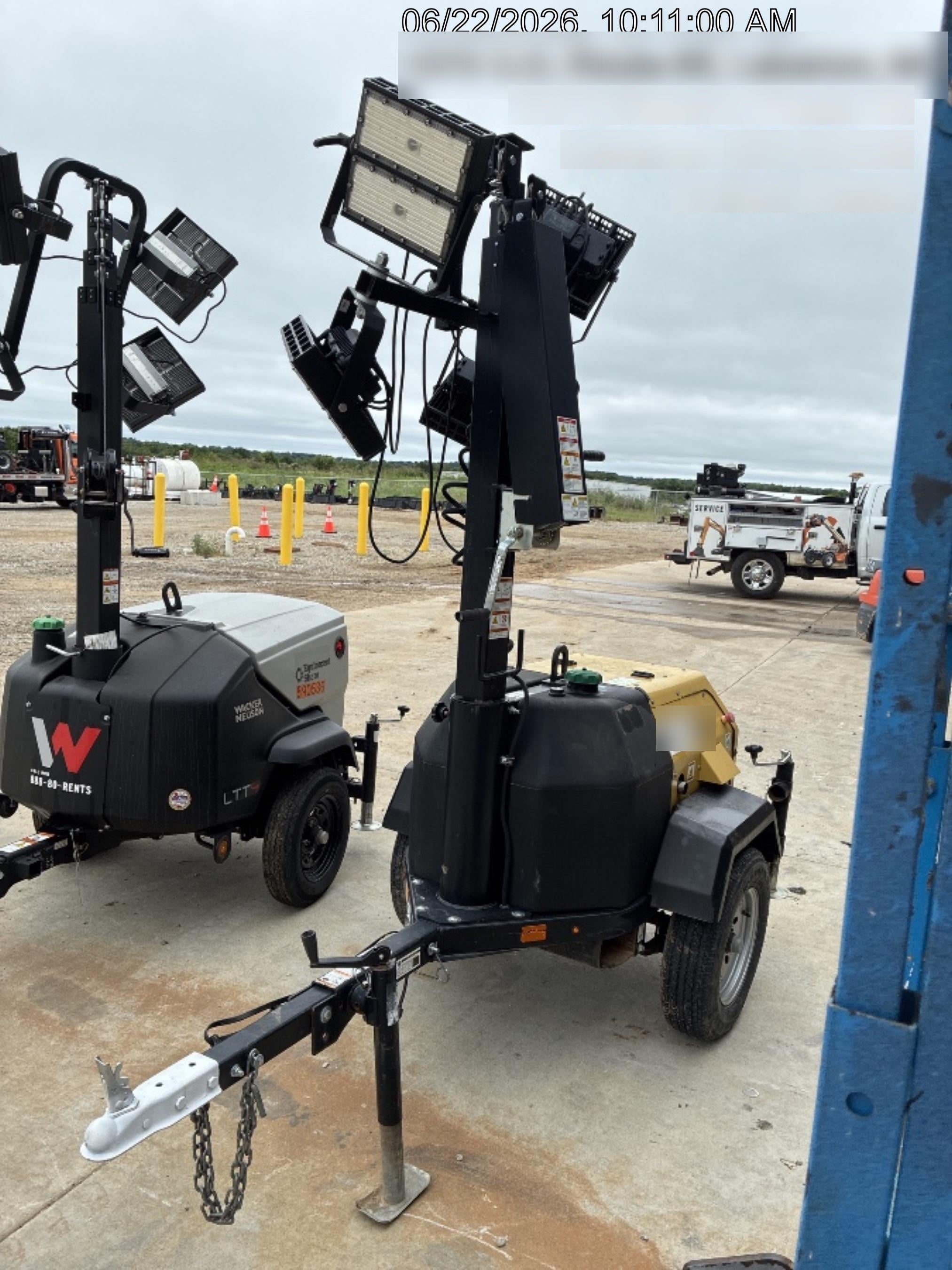 2022 Allmand NLV3GR (4) LED Light Fixture 350W, 23' Vertical Mast, 3kW Prime, Towable, Deep Sea L401, Leveling Jacks, Yanmar T4F 5.8hp