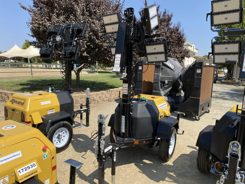 2021 Allmand NLV3GR (4) LED Light Fixture 350W, 23' Vertical Mast, 3kW Prime, Towable, Deep Sea L401, Leveling Jacks, Yanmar T4F 5.8hp