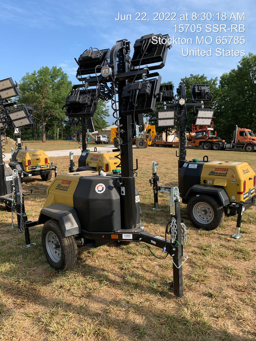 2022 Allmand NLV3GR (4) LED Light Fixture 350W, 23' Vertical Mast, 3kW Prime, Towable, Deep Sea L401, Leveling Jacks, Yanmar T4F 5.8hp