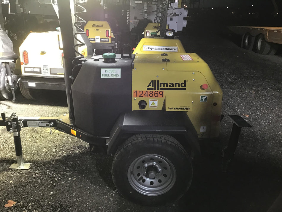 2020 Allmand NLV3GR (4) LED Light Fixture 350W, 23' Vertical Mast, 3kW Prime, Towable, Deep Sea L401, Leveling Jacks, Yanmar T4F 5.8hp