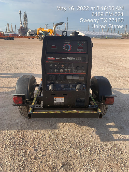 2019 Lincoln Electric Vantage 322 Welder Ready-Pak 3, Two wheel trailer, Fender and Light kit, Cable Rack