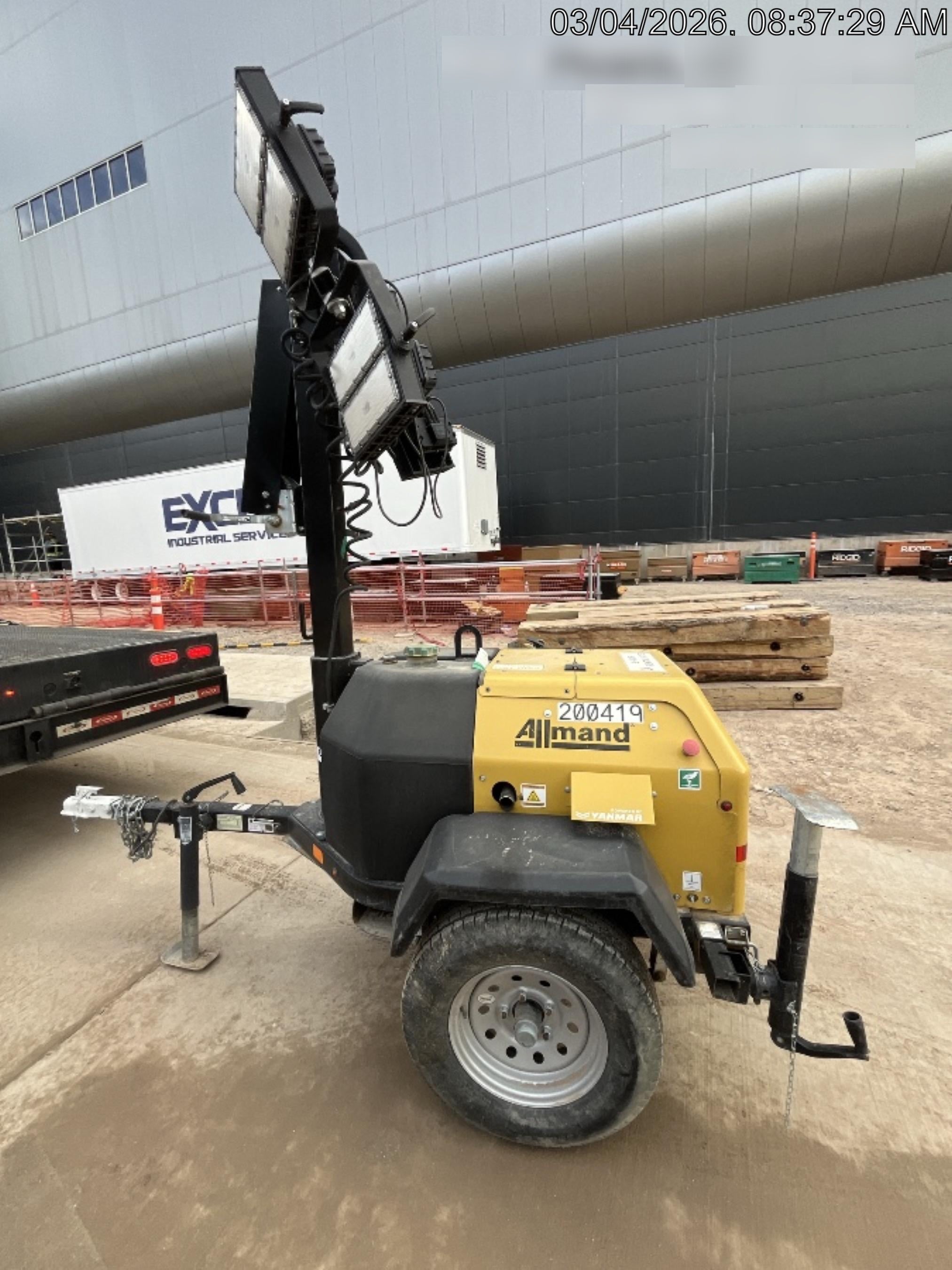 2022 Allmand NLV3GR (4) LED Light Fixture 350W, 23' Vertical Mast, 3kW Prime, Towable, Deep Sea L401, Leveling Jacks, Yanmar T4F 5.8hp