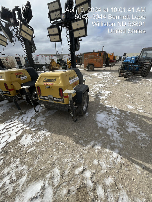 2022 Allmand NLV3GR (4) LED Light Fixture 350W, 23' Vertical Mast, 3kW Prime, Towable, Deep Sea L401, Leveling Jacks, Yanmar T4F 5.8hp