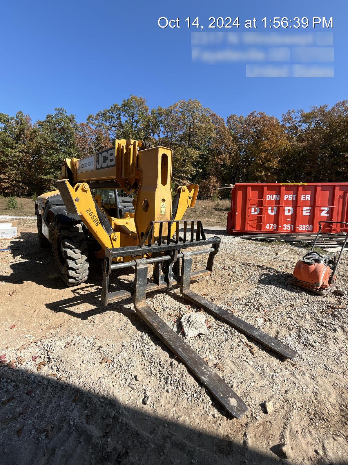 2019 JCB 510-56 Open ROPS, 74 HP, Solid Tires, Worklights, Beacon, Aux Hydraulics, Lifting Eye, 60" Carriage/60" Forks