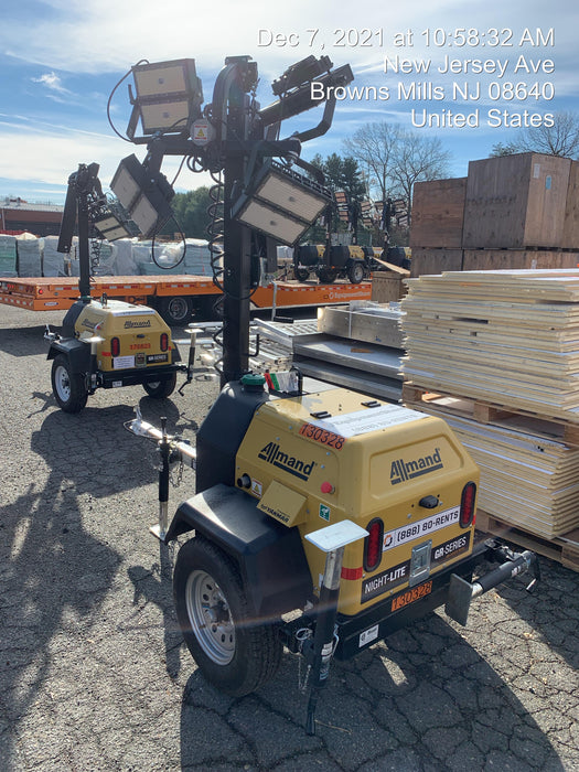 2021 Allmand NLV3GR (4) LED Light Fixture 350W, 23' Vertical Mast, 3kW Prime, Towable, Deep Sea L401, Leveling Jacks, Yanmar T4F 5.8hp