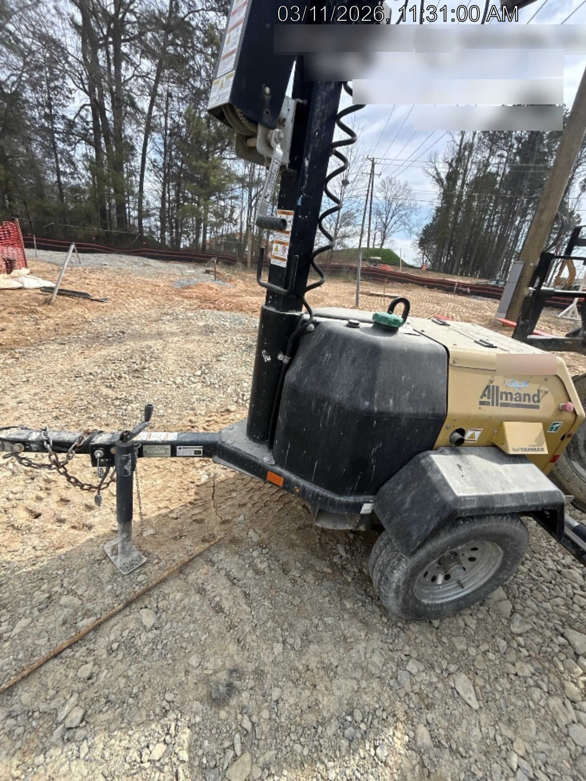 2021 Allmand NLV3GR (4) LED Light Fixture 350W, 23' Vertical Mast, 3kW Prime, Towable, Deep Sea L401, Leveling Jacks, Yanmar T4F 5.8hp