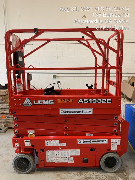 2021 Lgmg AS1932E Electric Drive, Solid Non Marking Tires, Dual Beacons