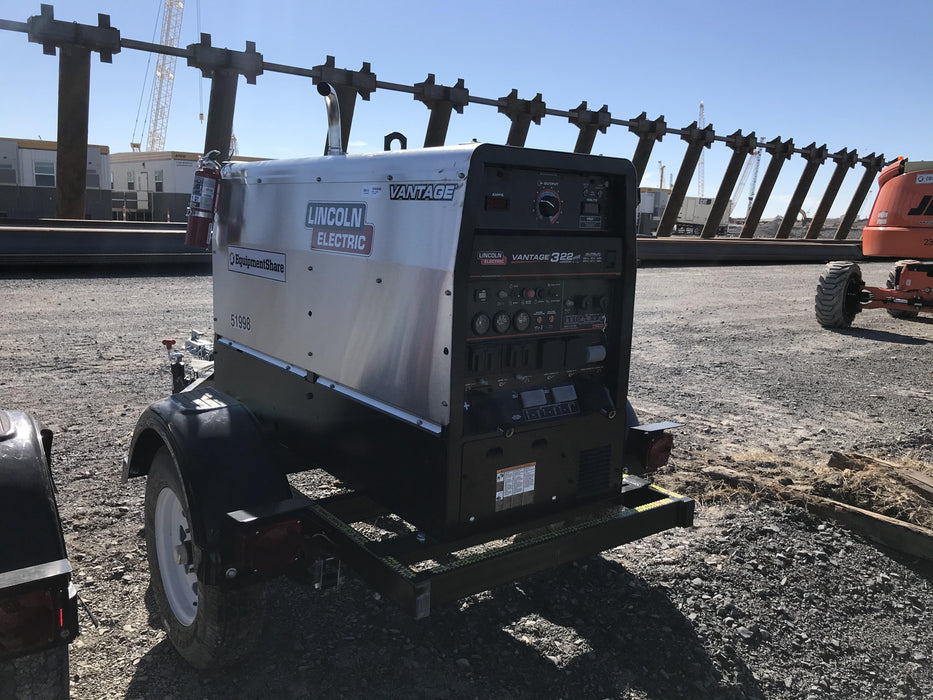 2019 Lincoln Electric Vantage 322 Welder Ready-Pak 3, Two wheel trailer, Fender and Light kit, Cable Rack