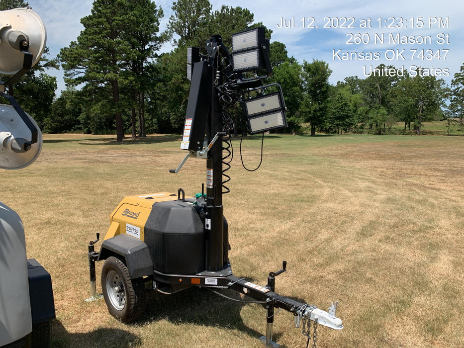 2022 Allmand NLV3GR (4) LED Light Fixture 350W, 23' Vertical Mast, 3kW Prime, Towable, Deep Sea L401, Leveling Jacks, Yanmar T4F 5.8hp