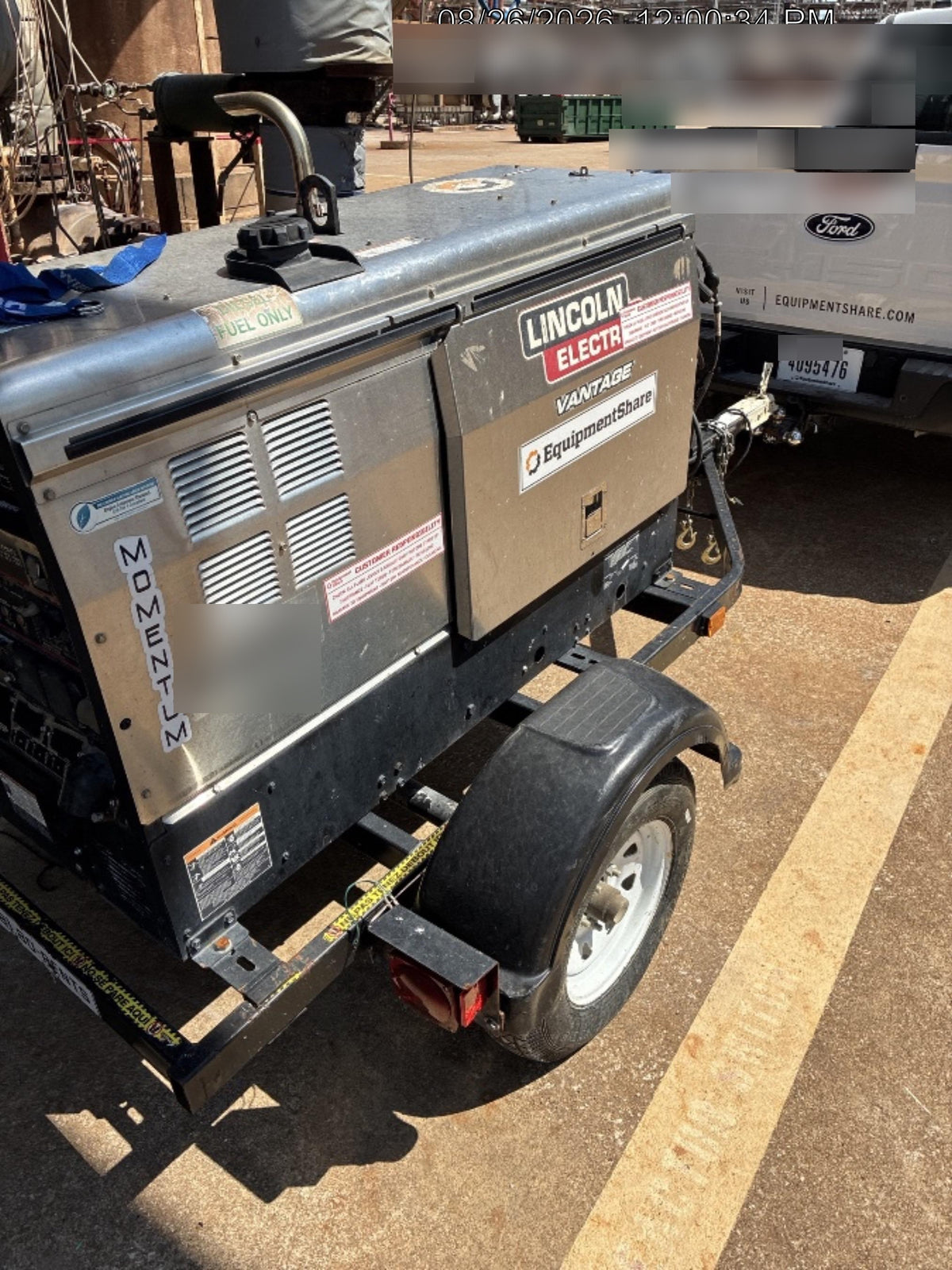 2019 Lincoln Electric Vantage 322 Ready-Pak 3, Two Wheel Trailer, Fender and Light Kit, Cable Rack