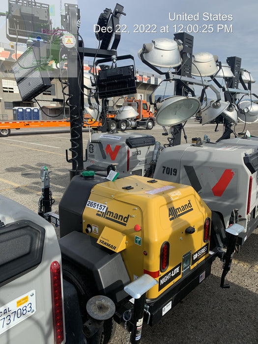 2022 Allmand NLV3GR (4) LED Light Fixture 350W, 23' Vertical Mast, 3kW Prime, Towable, ES Decals, T3