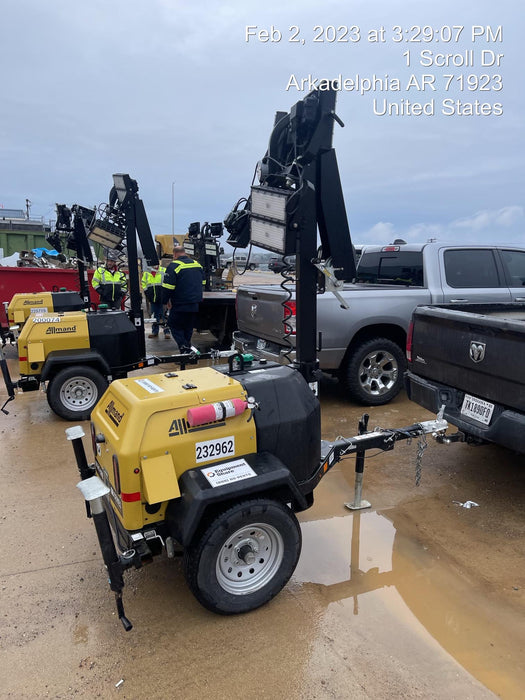 2022 Allmand NLV3GR (4) LED Light Fixture 350W, 23' Vertical Mast, 3kW Prime, Towable, Deep Sea L401, Leveling Jacks, Yanmar T4F 5.8hp