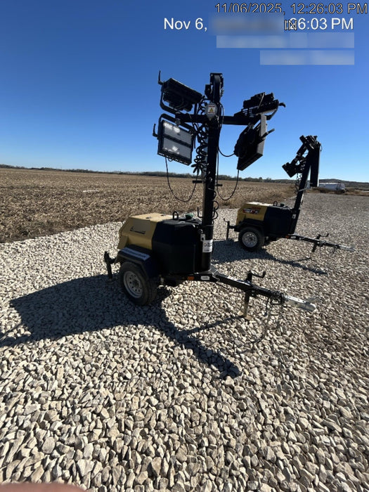 2022 Allmand NLV3GR (4) LED Light Fixture 350W, 23' Vertical Mast, 3kW Prime, Towable, Deep Sea L401, Leveling Jacks, Yanmar T4F 5.8hp