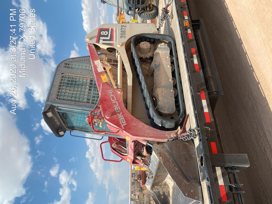 2019 Takeuchi TL8 Cab, Heat/AC, Defroster, 15" Wide Rubber Tracks, Back-up Alarm, Front & Rear Working Lights, Auxiliary Hydraulics, Two-Speed Travel, Electronic Monitoring System, Hydraulic Universal Quick Hitch 76" HD Dirt Bucket with 8 Teeth, 20.3 cubic feet Capacity