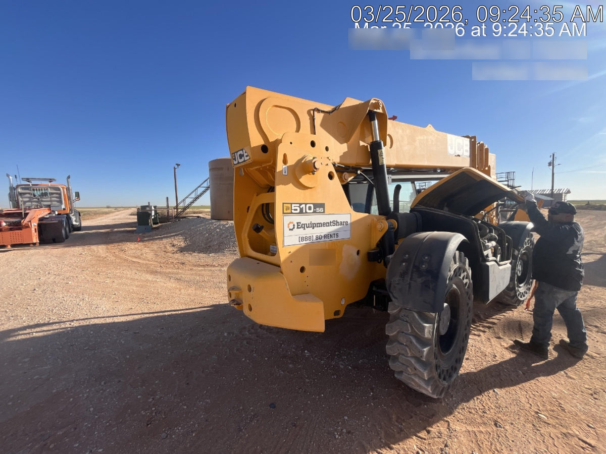 2019 JCB 510-56 JCB 510-56 74 HP w/Open ROPS, Beacon, Aux Hydraulics, Worklights, Solid Tires, 60" Carriage/Forks