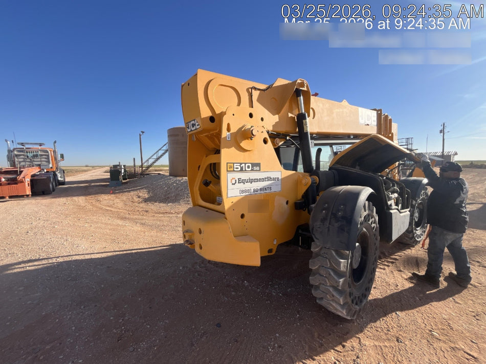 2019 JCB 510-56 JCB 510-56 74 HP w/Open ROPS, Beacon, Aux Hydraulics, Worklights, Solid Tires, 60" Carriage/Forks
