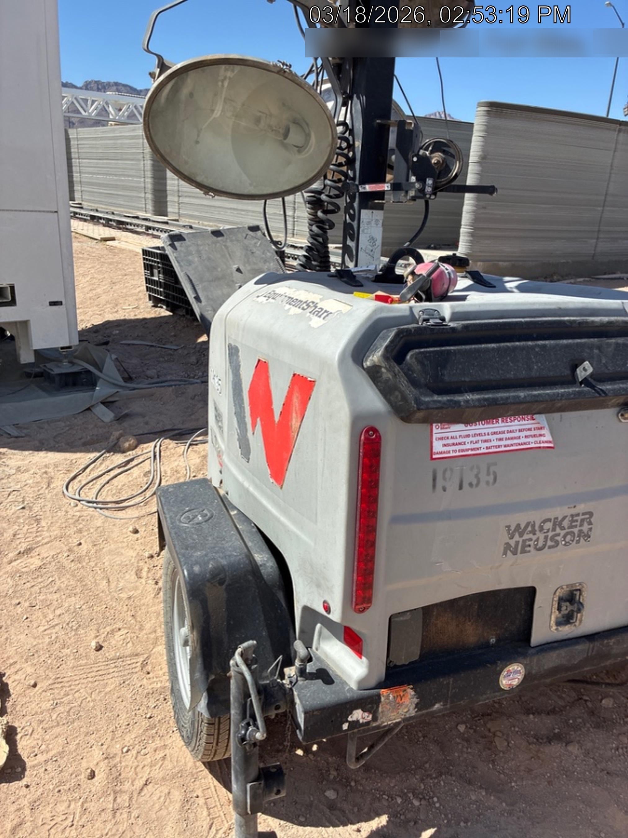 2018 Wacker Neuson LTV6L-MH Wacker Neuson LTV6L Mobile Light Tower w/Fuel Level Sensor Installed