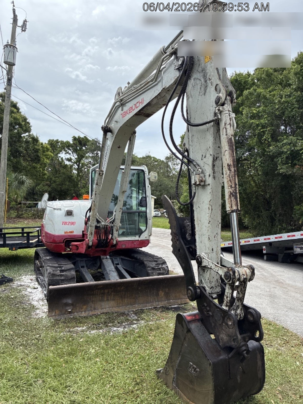 2019 Takeuchi TB290 Cab, AC, Rubber Tracks, Dozer Blade, Travel Alarm, Control Pattern Change Valve, Auxiliary Hydraulics w/18" Quick Coupler Bucket with teeth, 6.2 cu. ft. capacity/24" Quick Coupler Bucket with teeth, 8.6 cu. ft. capacity/36" Quick Coupler Bucket with teeth, 13.4 cu. ft. capacity, Quick Coupler, Hydraulic Thumb Installed