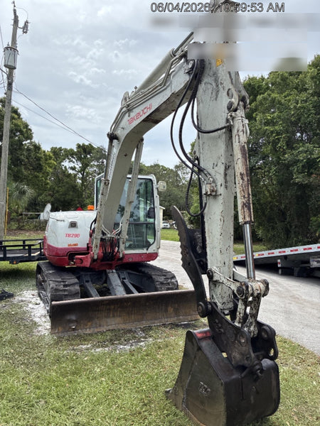 2019 Takeuchi TB290 Cab, AC, Rubber Tracks, Dozer Blade, Travel Alarm, Control Pattern Change Valve, Auxiliary Hydraulics w/18" Quick Coupler Bucket with teeth, 6.2 cu. ft. capacity/24" Quick Coupler Bucket with teeth, 8.6 cu. ft. capacity/36" Quick Coupler Bucket with teeth, 13.4 cu. ft. capacity, Quick Coupler, Hydraulic Thumb Installed