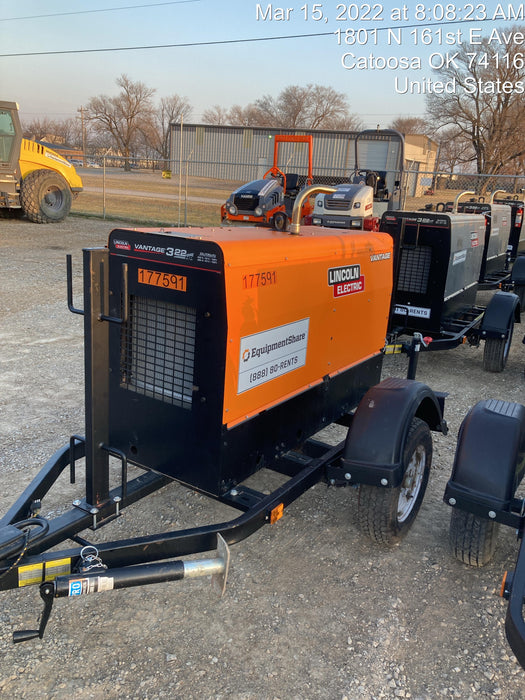 2021 Lincoln Electric Vantage 322 Vantage 322 Ready Pak 3 w/ Decals, ORANGE (includes trailer, cable rack, fender light kit) NO Telematics