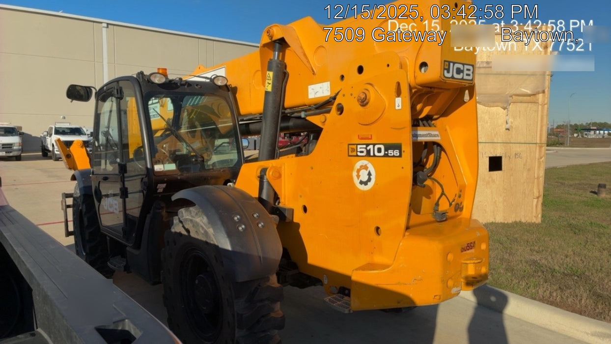 2020 JCB 510-56 Cab/Heat/Air, 74 HP, Solid Tires, STD Worklight, Beacon, Aux Hydraulics, Lifting Eye, Back up Alarm w/66" Carriage/60" Forks