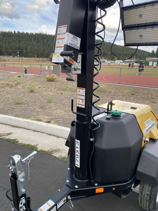 Allmand NLV3GR (4) LED Light Fixture 350W, 23' Vertical Mast, 3kW Prime, Towable, Deep Sea L401, Leveling Jacks, Yanmar T4F 5.8hp