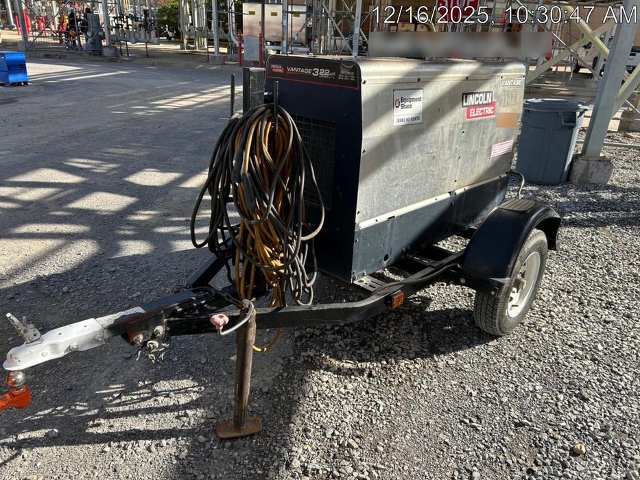 2019 Lincoln Electric Vantage 322 Welder Ready-Pak 3, Two wheel trailer, Fender and Light kit, Cable Rack