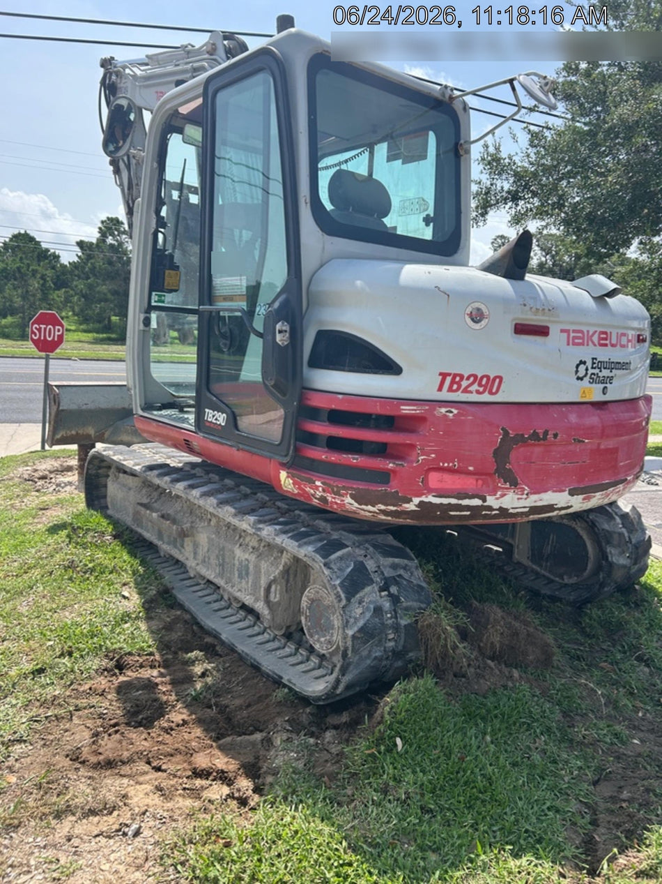 2019 Takeuchi TB290 Cab/Heat/AC w/Rubber Tracks, Auxiliary Hydraulics, Dozer Blade, Manual QC, 18/24/36" Buckets, Hydraulic Thumb Installed