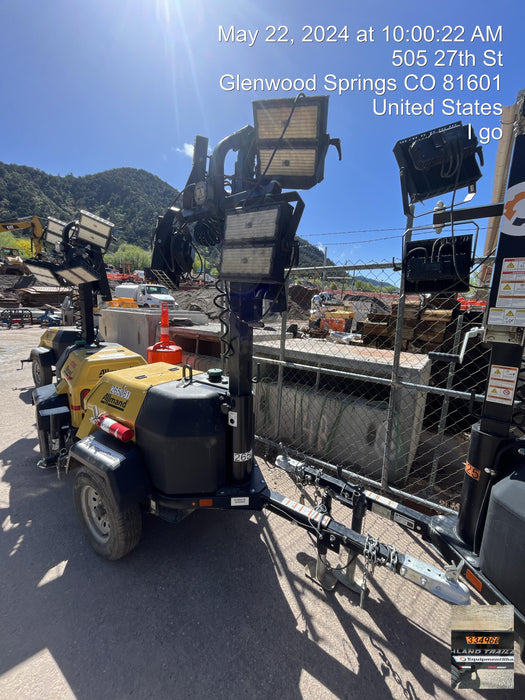 2022 Allmand NLV3GR (4) LED Light Fixture 350W, 23' Vertical Mast, 3kW Prime, Towable, ES Decals, T3