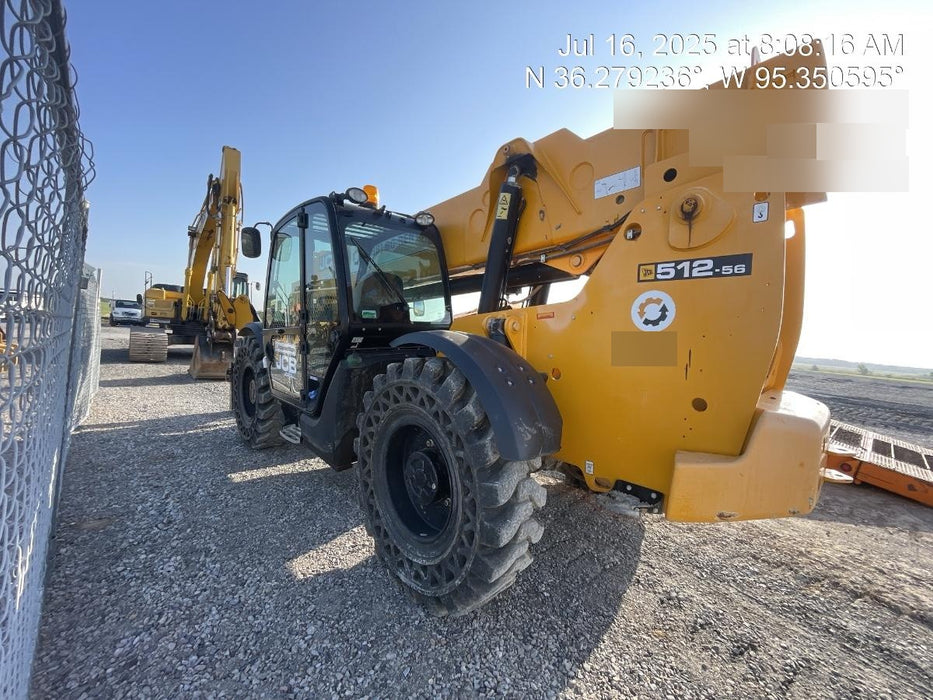 2019 JCB 512-56 Cab/Heat/Air, 109 HP, Solid Tires, STD Worklight, Beacon, Aux Hydraulics, Lifting Eye, Back up Alarm w/66" Carriage/60" Forks