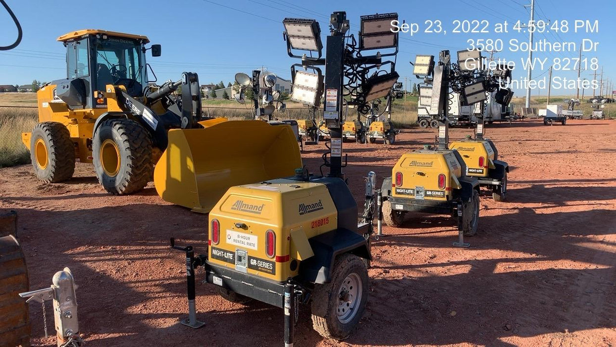 2022 Allmand NLV3GR (4) LED Light Fixture 350W, 23' Vertical Mast, 3kW Prime, Towable, Deep Sea L401, Leveling Jacks, Yanmar T4F 5.8hp