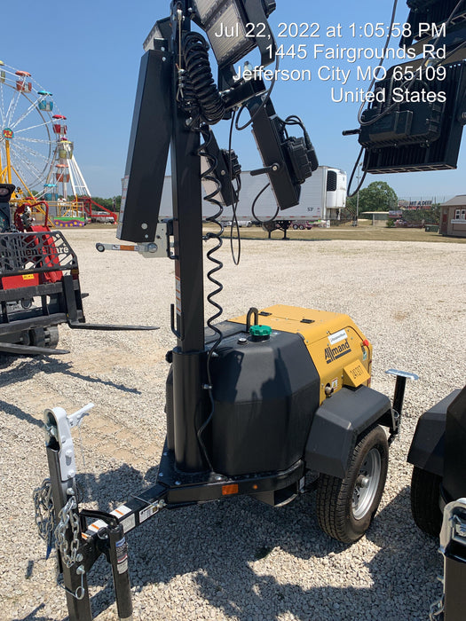 2022 Allmand NLV3GR (4) LED Light Fixture 350W, 23' Vertical Mast, 3kW Prime, Towable, Deep Sea L401, Leveling Jacks, Yanmar T4F 5.8hp