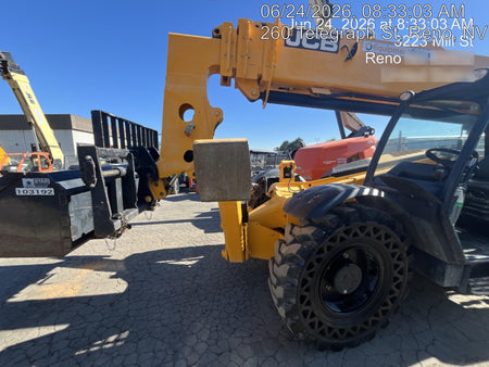 2019 JCB 510-56 74 HP w/Open ROPS, Beacon, Aux Hydraulics, Worklights, Solid Tires w/60" Carriage/Forks