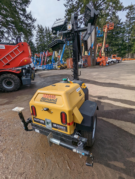 2021 Allmand NLV3GR (4) LED Light Fixture 350W, 23' Vertical Mast, 3kW Prime, Towable, Deep Sea L401, Leveling Jacks, Yanmar T4F 5.8hp