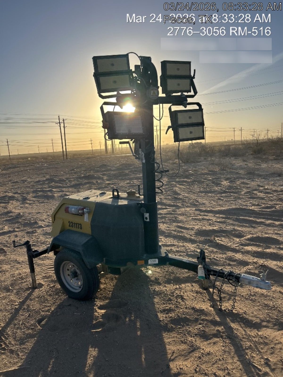2022 Allmand NLV3GR (4) LED Light Fixture 350W, 23' Vertical Mast, 3kW Prime, Towable, Deep Sea L401, Leveling Jacks, Yanmar T4F 5.8hp